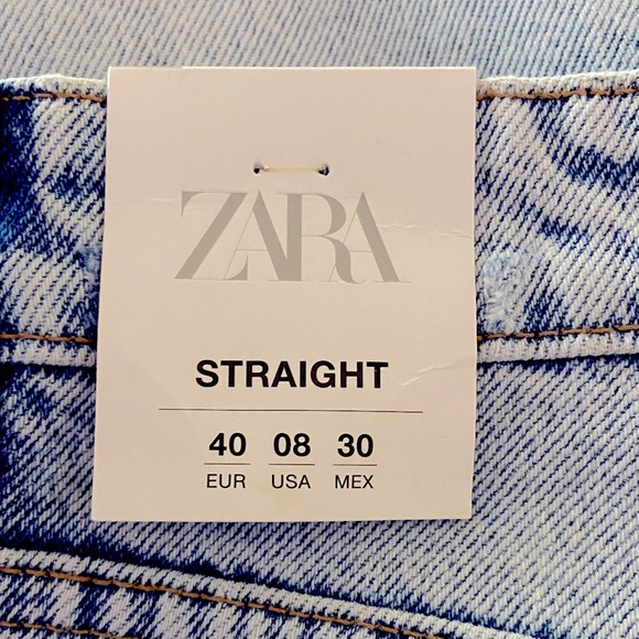 ZARA High RISE Cropped Straight Fit Raw Hem 5-Pocket Women’s Jeans Sz 40 (US 8) - Picture 9 of 11